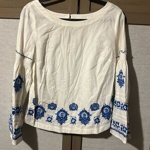 Roller Rabbit Pau Rosalie Peplum Top Blue Floral Long Puff Sleeve small